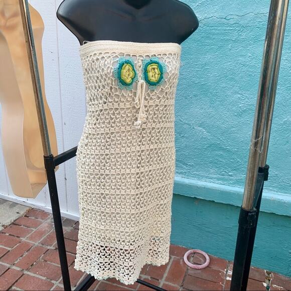 VINTAGE 90s COTTON CROCHET CONVERTIBLE DRESS OR SKIRT MADE IN FRANCE - Picture 9 of 13